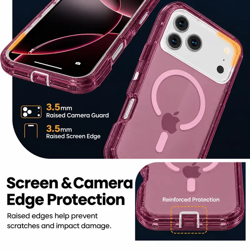 Magnetic Transparent Phone Case for Iphone 18 Pro Max/18 Pro 17 16 15 14,Compatible with Magsafe, 3-Layer Durable Dual Layer Transparent Magnetic Phone Cases, Heavy Duty Shockproof and Anti-Drop Protective Cover