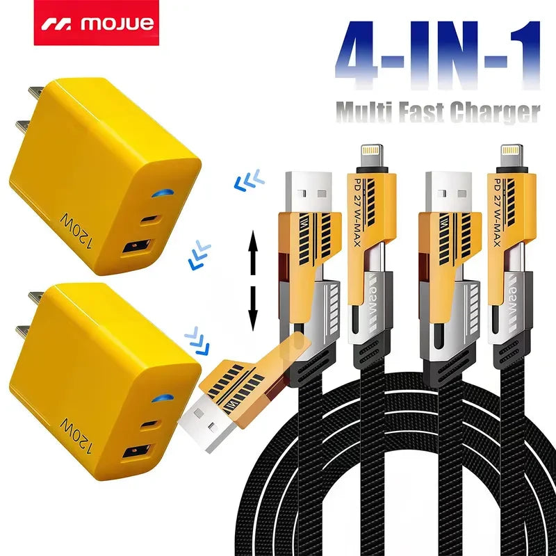 2-Pack Multiple Ports USB C/USB a Fast Charger Adapter with 4-In-1 USB C Cable 5FT Fast Charging Cord, Compatible with Iphone17/16/15/14/13/12/Pro Max Ipad Samsung Cellphone
