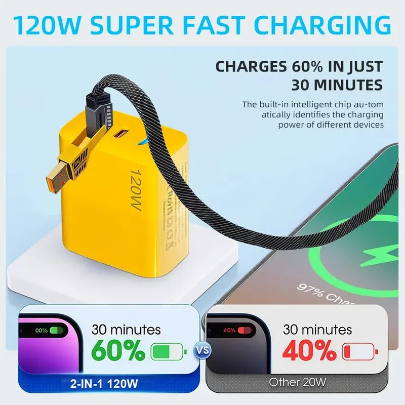 2-Pack Multiple Ports USB C/USB a Fast Charger Adapter with 4-In-1 USB C Cable 5FT Fast Charging Cord, Compatible with Iphone17/16/15/14/13/12/Pro Max Ipad Samsung Cellphone